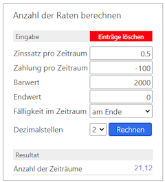 Anzahl der Raten