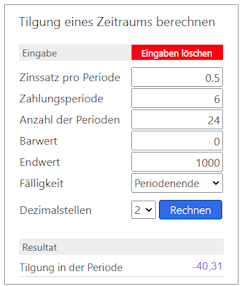 Tilgung eines Zeitraums berechnen